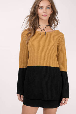 Brown Sweater - Vback Sweater - Color Block Black And Orange Sweater ...