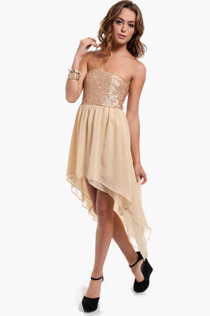 Sari Sequined Hi-Low Dress in Gold - $16 | Tobi US