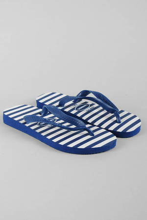 blue and white striped flip flops
