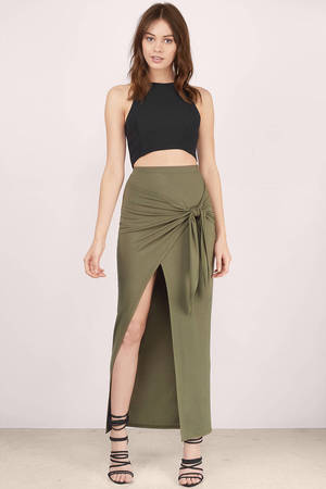 Trendy Olive Skirt - High Slit Skirt - Maxi Skirt - Olive Skirt - $15 ...