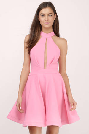 Cute Pink Skater Dress - Mock Neck Dress - Skater Dress - $17 | Tobi US