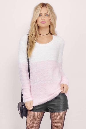 White & Pink Sweater - White Sweater - Long Sleeve Sweater - $11 | Tobi US
