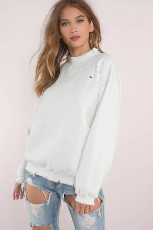 white distressed sweatshirt