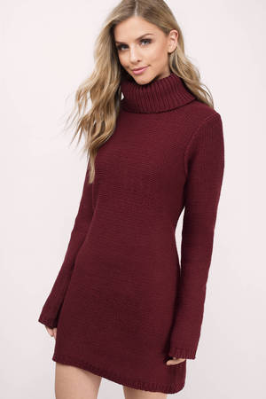 Cute Wine Dress - Turtleneck Dress - Army Red Sweater - Day Dress - $17 ...