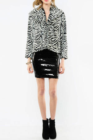 Faux Fur Shawl Collar Jacket in Zebra Print - $128 | Tobi US