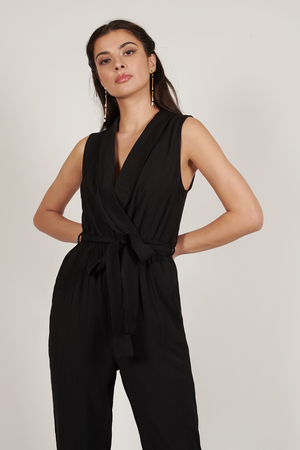 belted black jumpsuit