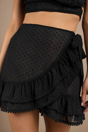 black wrap ruffle skirt