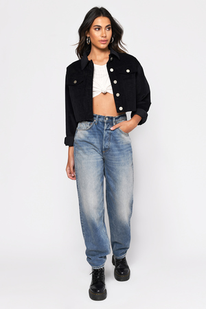 cropped black corduroy jacket