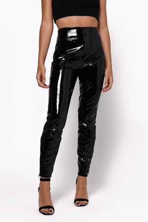 high waisted shiny leather pants