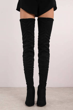 Walk The Line Faux Suede Thigh High Boots in Black - C$ 139 | Tobi CA