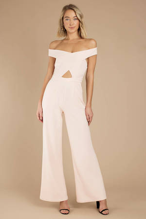 all white off the shoulder jumpsuit