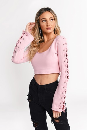 pink lace up top