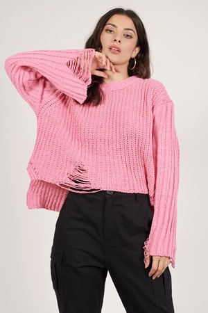 pink distressed sweater