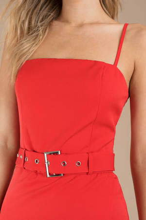 red belted dress