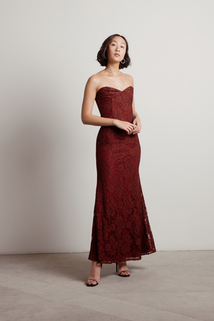 burgundy strapless dress