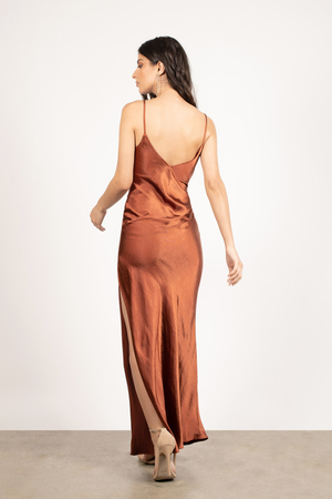 copper satin maxi dress