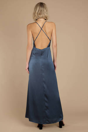 satin navy maxi dress