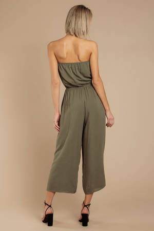 olive green strapless jumpsuit