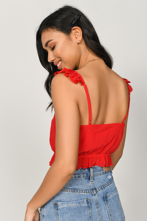 red ruffle top blouse