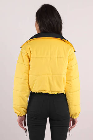 yellow puffer crop jacket