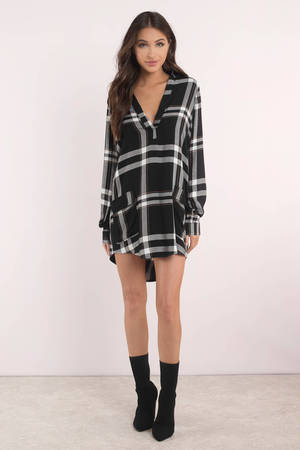 black and white plaid shirt dress