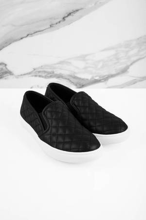 black leather quilted slip on sneakers
