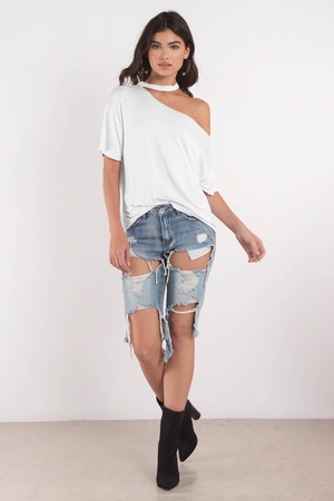 white off the shoulder t shirt