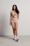Stay Cozy Nude Tie Front Crop Top and Shorts Set