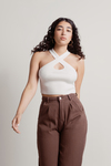Polly White Knit Halter Keyhole Crop Top