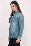 Dark Wash Shirt - Blue Shirt - Button Up Shirt - $12.00