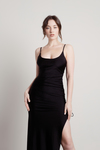 What A Night Black High Slit Ruched Bodycon Maxi Dress