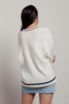 Birdy White Contrast V-Neck Sweater
