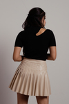 School Girl Beige Pleather Pleated Mini Skirt